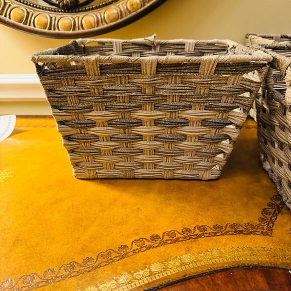 Whitmor Split Rattique Gray Wash Small Tote Sturdy Baskets Set of 3 NEW - Picture 11 of 13